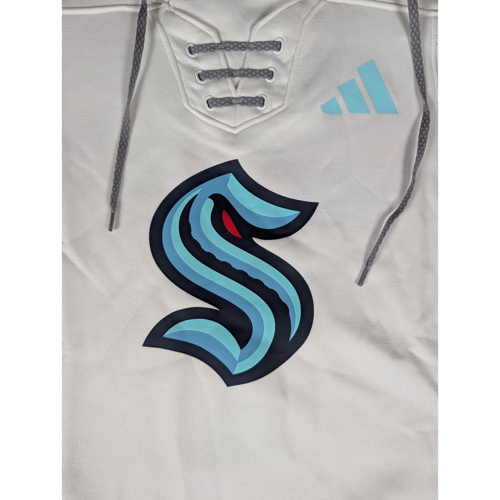 Adidas NHL Seattle Kraken Women White Lace Up Aeroready Hoodie Pullover Jacket - Picture 9 of 11
